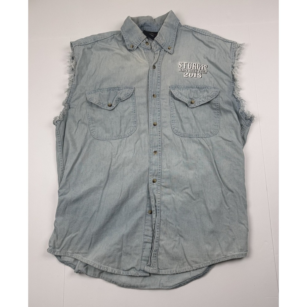 Biker Wear USA Sturgis Black Hills Rally 2015 Denim Biker Vest Mens XL Clown